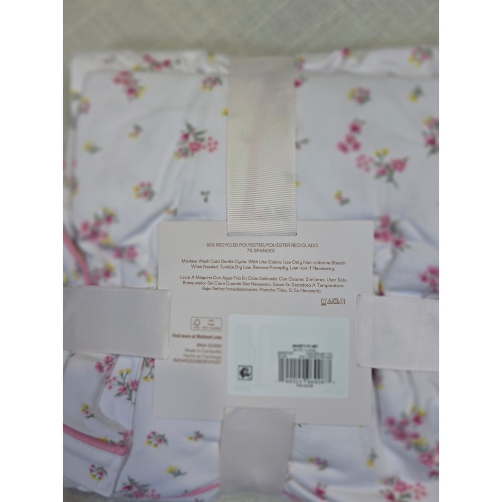 Joyspun Womens Notch Collar Short Pajama Set White Floral Pink M 8-10 2PC NEW - Picture 4 of 6